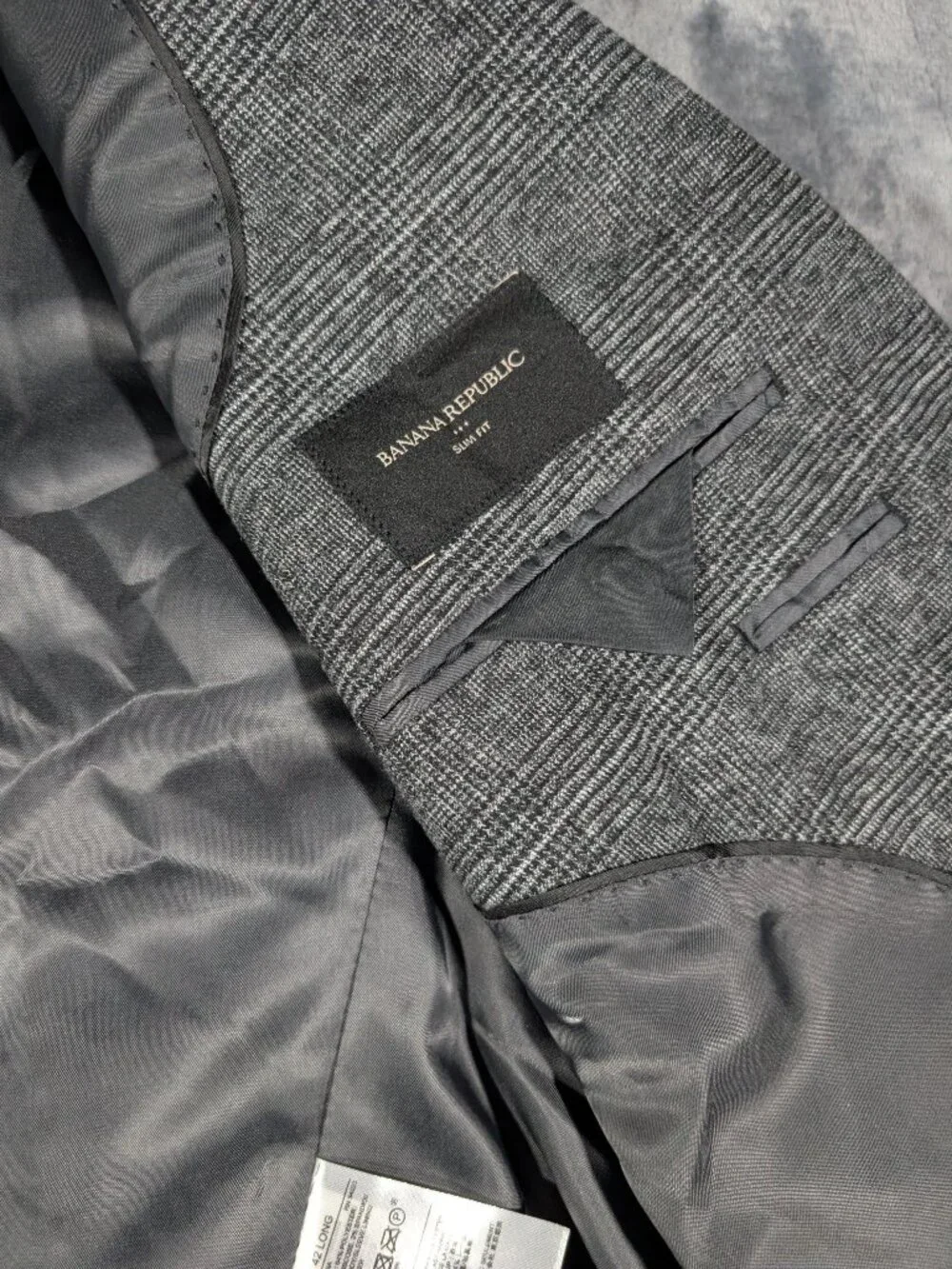 Banana Republic Slim Fit Blazer Mens 42L Grey Glen Plaid Sport Coat Jacket